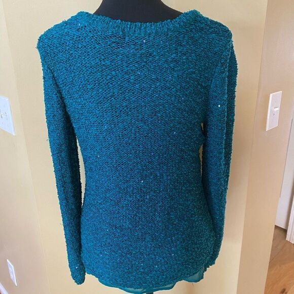 Apt. 9 Women's size Small Petite Stunning Green/Blue Sequined Sweater - Picture 2 of 12